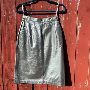 Silver leather pencil skirt